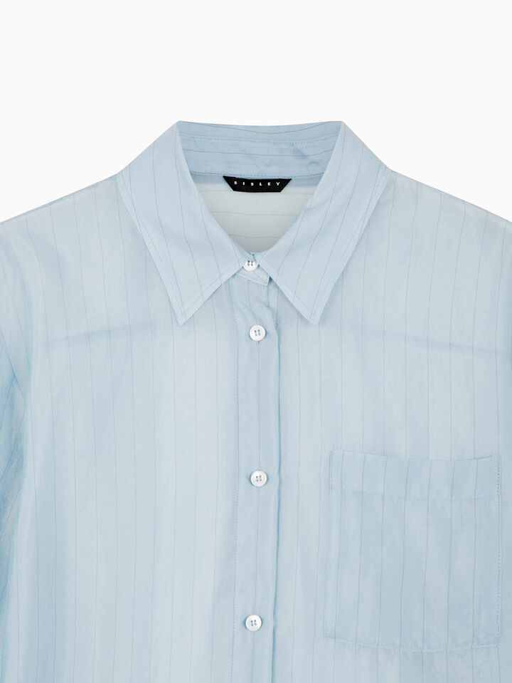Brown 100% silk scarf - sisley k shirts - Light Blue | Sisley K image number 3